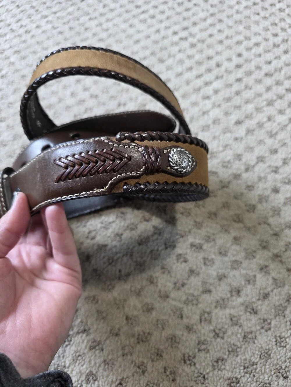 Nocona Men's Genuine Leather Braided Edge Belt - Dark Brown